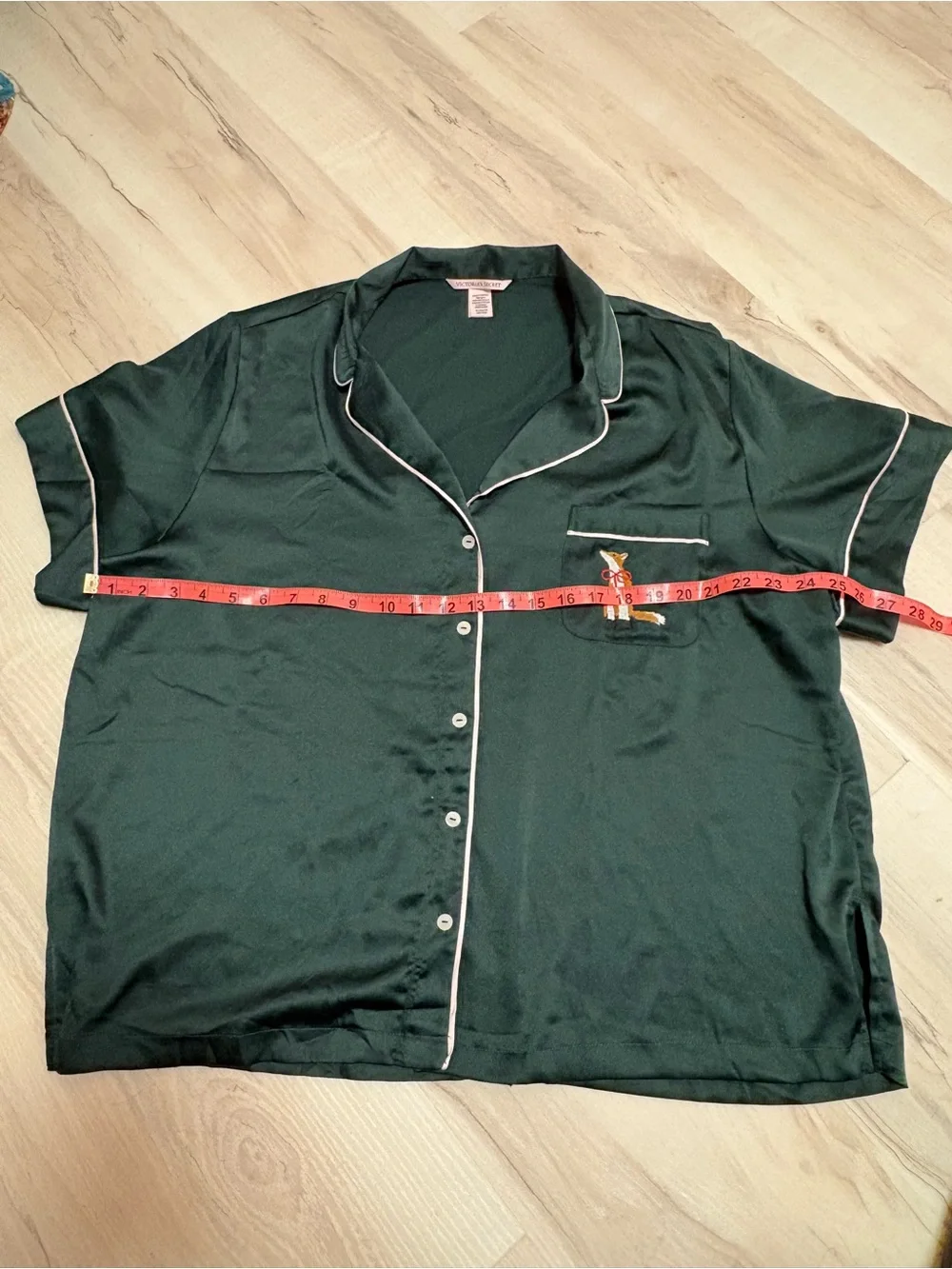 Victoria's Secret Green Satin Top with Fox Embroidery | Size XL | Cottagecore